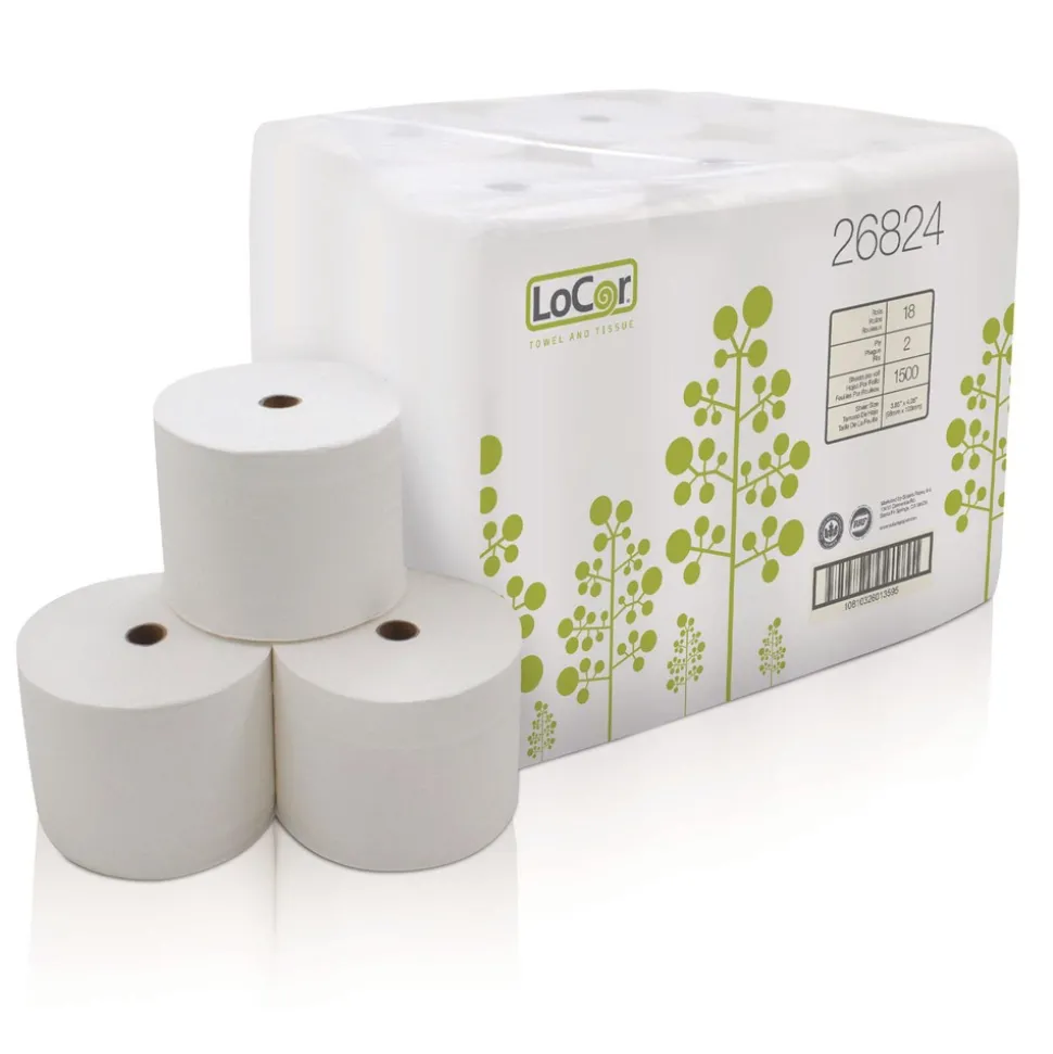 LoCor 2-Ply High-Capacity Bath Tissue - White (18 Rolls/Carton)