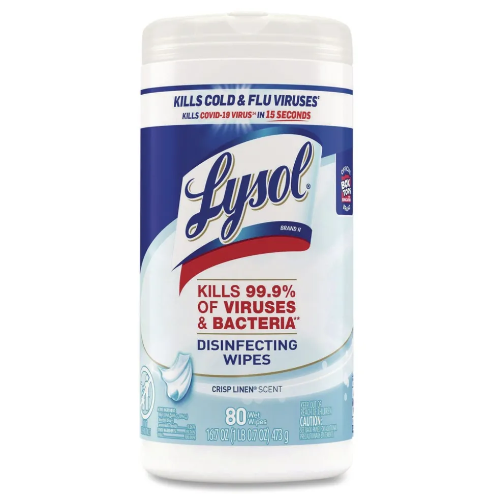 LYSOL Brand 7 in. x 7.25 in. 1-Ply Disinfecting Wipes - Crisp Linen/White