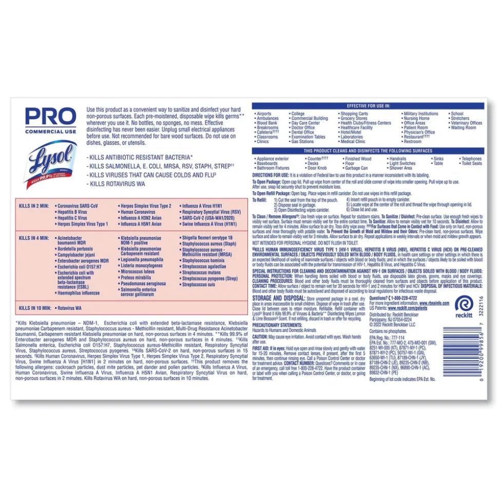 LYSOL Brand 6 in. x 8 in. 1-Ply Professional Disinfecting Wipe Bucket - Lemon and Lime Blossom White