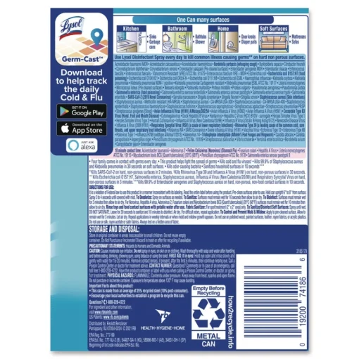 LYSOL Brand 12.5 oz. Aerosol Disinfectant Spray - Crisp Linen Scent
