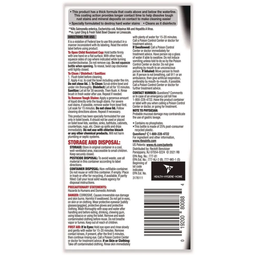 LYSOL Brand 24 oz. Lime & Rust Toilet Bowl Cleaner - Atlantic Fresh (9/Carton)