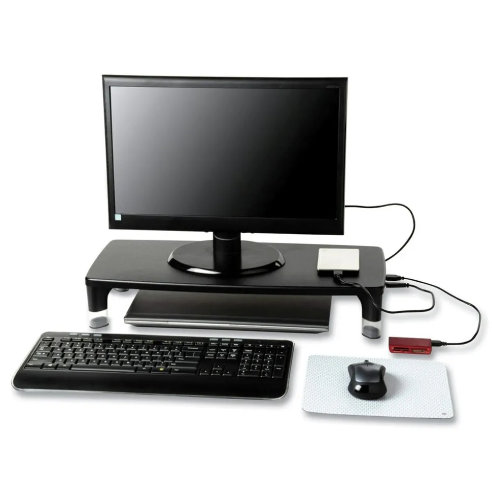 3M 21.6 in. x 9.4 in. x 2.7 in. to 3.9 in. Supports 33 lbs. Monitor Stand - Black/Clear