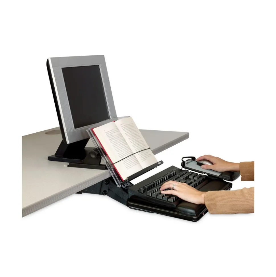 3M 150 Sheet Capacity In-Line Adjustable Desktop Copyholder - Plastic (Black/Clear)