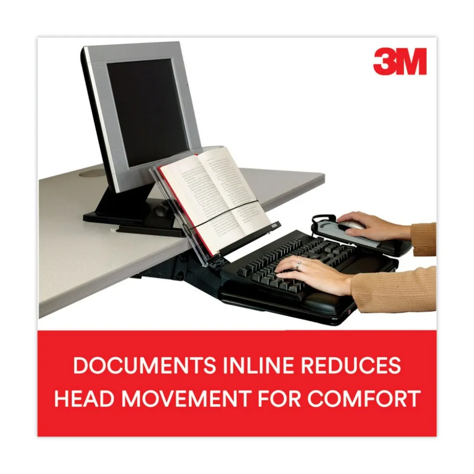 3M 150 Sheet Capacity In-Line Adjustable Desktop Copyholder - Plastic (Black/Clear)