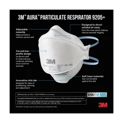 3M Aura 9205 Plus N95 Particulate Respirator - One Size Fits All (20/Pack)
