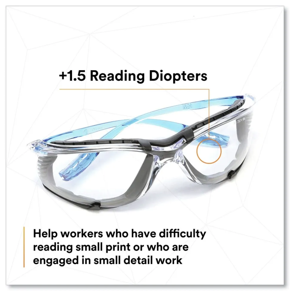 3M CCS plus1.5 Diopter Strength Protective Eyewear with Foam Gasket - Blue Plastic Frame, Clear Polycarbonate Lens