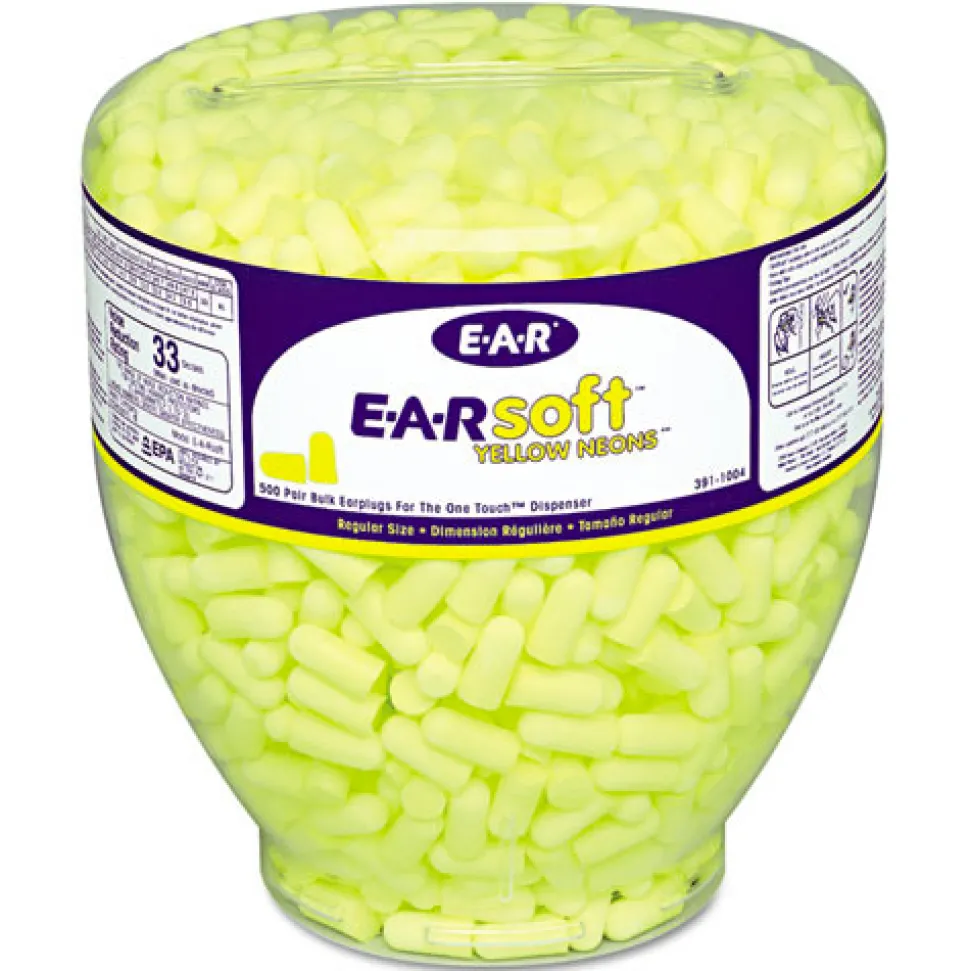 3M E-A-Rsoft Cordless Neon Tapered Earplug Refill - Yellow (500/Box)