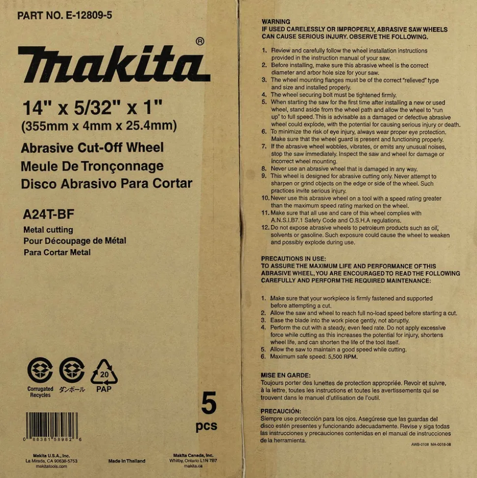 Makita 5-Piece 14 in. x 5/32 in. x 1 in. Abrasive Cut‑Off Wheels Set