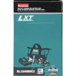 Makita 18V LXT Lithium-Ion Battery and Rapid Optimum Charger Starter Pack (4 Ah)
