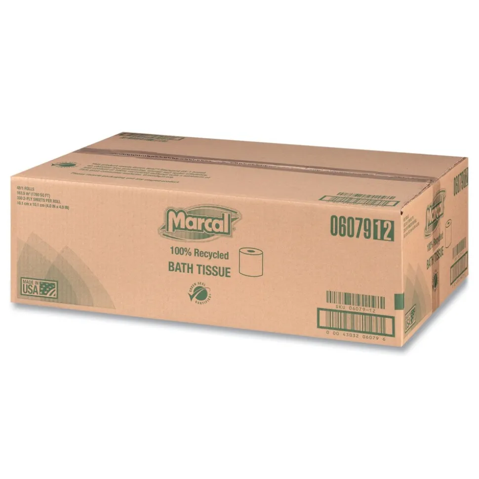 Marcal 2 Ply 100% Recycled Septic Safe Bath Tissues - White (48/Carton)