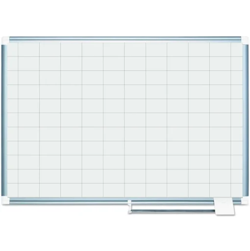 MasterVision 48 in. x 36 in. 2 in. x 3 in. Cells Gridded Magnetic Steel Dry Erase Project Planning Board - White Surface/Satin Aluminum Frame
