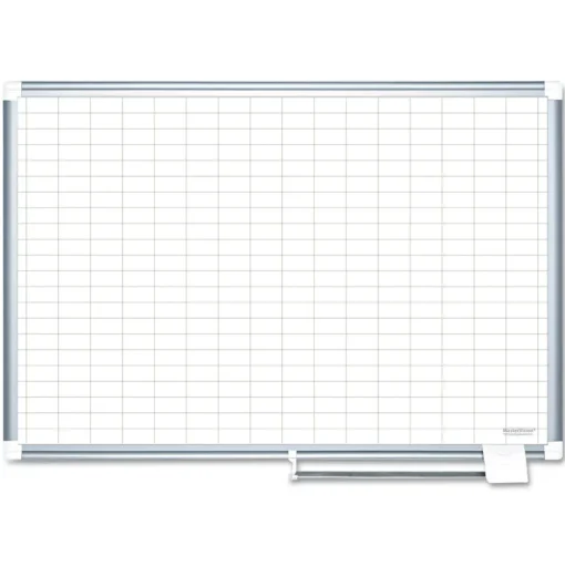 MasterVision 48 in. x 36 in. 1 in. x 2 in. Cells Gridded Magnetic Steel Dry Erase Project Planning Board - White Surface/Satin Aluminum Frame