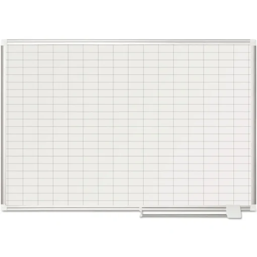 MasterVision 48 in. x 36 in. 1 in. x 2 in. Cells Gridded Magnetic Steel Dry Erase Project Planning Board - White Surface/Satin Aluminum Frame