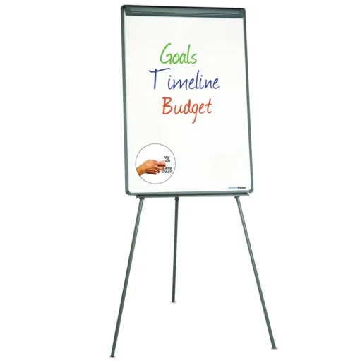 MasterVision 22.5 in. x 42 in. Basic Tripod Melamine Presentation Easel - White/Black