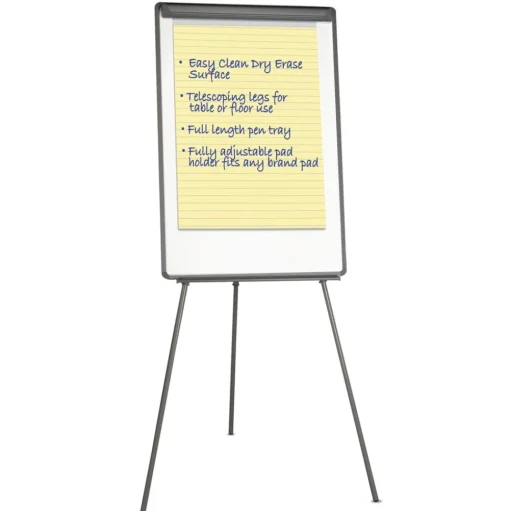 MasterVision 22.5 in. x 42 in. Basic Tripod Melamine Presentation Easel - White/Black