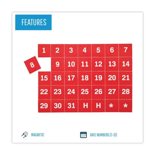 MasterVision 1 in. x 1 in. Calendar Dates Interchangeable Magnetic Board Accessories - Red/White (35/Pack)