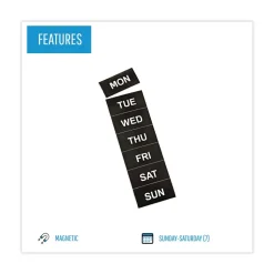 MasterVision 2 in. x 1 in. Days of Week Interchangeable Magnetic Board Accessories - Black/White (7/Pack)