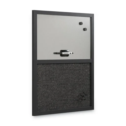 MasterVision 24 in. x 18 in. Designer Combo MDF Wood Frame Fabric Bulletin/Dry Erase Board - Charcoal/Gray/Black