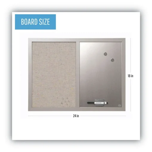 MasterVision 24 in. x 18 in. Gray MDF Wood Frame Designer Combo Fabric Bulletin/Dry Erase Board - Multicolor/Gray