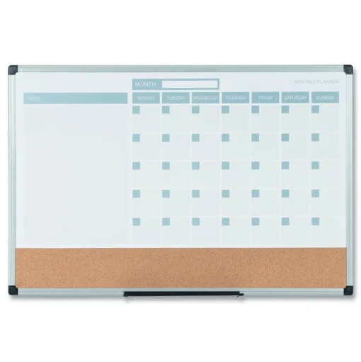 MasterVision 24 in. x 18 in. 3-in-1 Monthly Planning/Scheduling Calendar Planner Board - Tan/White/Blue Surface/Satin Aluminum Frame