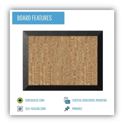 MasterVision 24 in. x 18 in. Natural Cork Bulletin Board - Tan Surface/Black Wood Frame