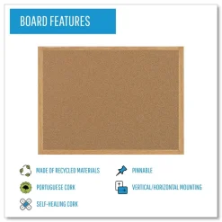 MasterVision 36 in. x 24 in. Wood Frame Earth Cork Board - Tan/Oak