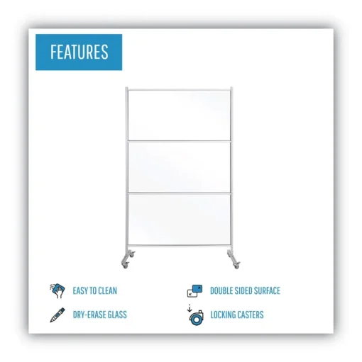 MasterVision 49 in. x 22 in. x 69 in. Protector Series Mobile Glass Panel Divider - Clear/Aluminum
