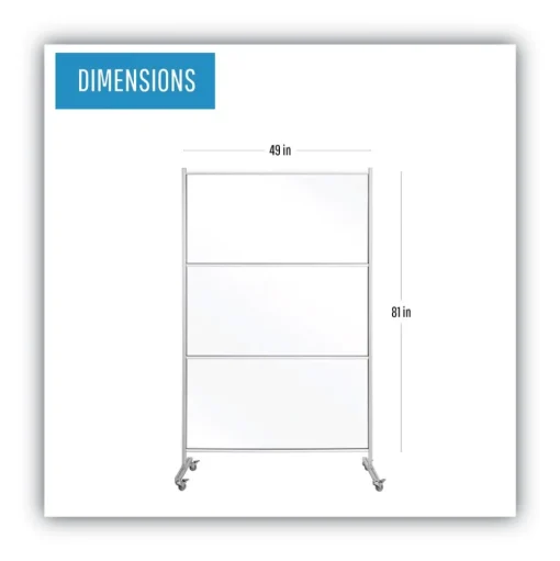 MasterVision 49 in. x 22 in. x 81 in. Protector Series Mobile Glass Panel Divider - Clear/Aluminum