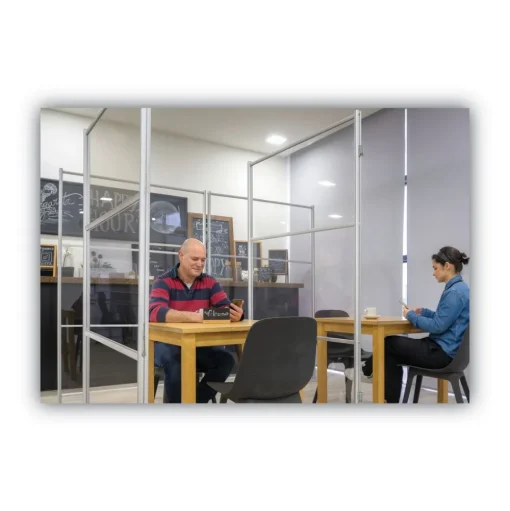 MasterVision 49 in. x 22 in. x 81 in. Protector Series Mobile Glass Panel Divider - Clear/Aluminum