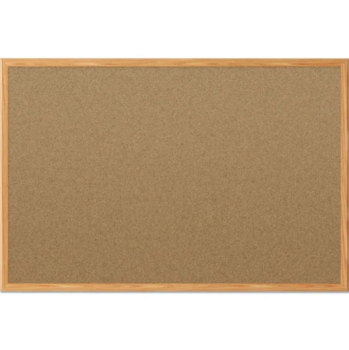 Mead 48 in. x 36 in. Economy Cork Board with Oak Frame - Tan Surface/Oak Finished Fiberboard (MDF) Frame