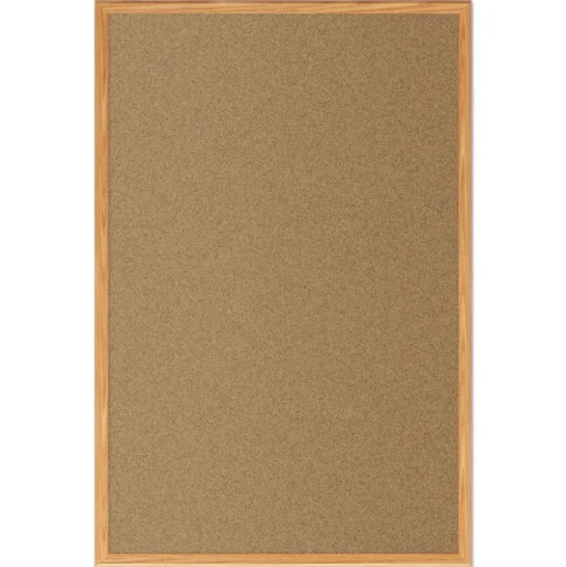 Mead 48 in. x 36 in. Economy Cork Board with Oak Frame - Tan Surface/Oak Finished Fiberboard (MDF) Frame