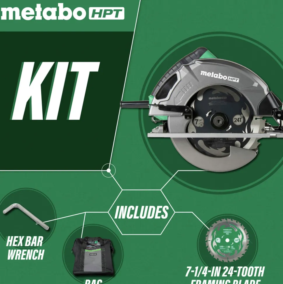 Metabo HPT C7SB3M 15 Amp Single Bevel 7-1/4 in. Corded Circular Saw with Blower Function, and Aluminum Die Cast Base