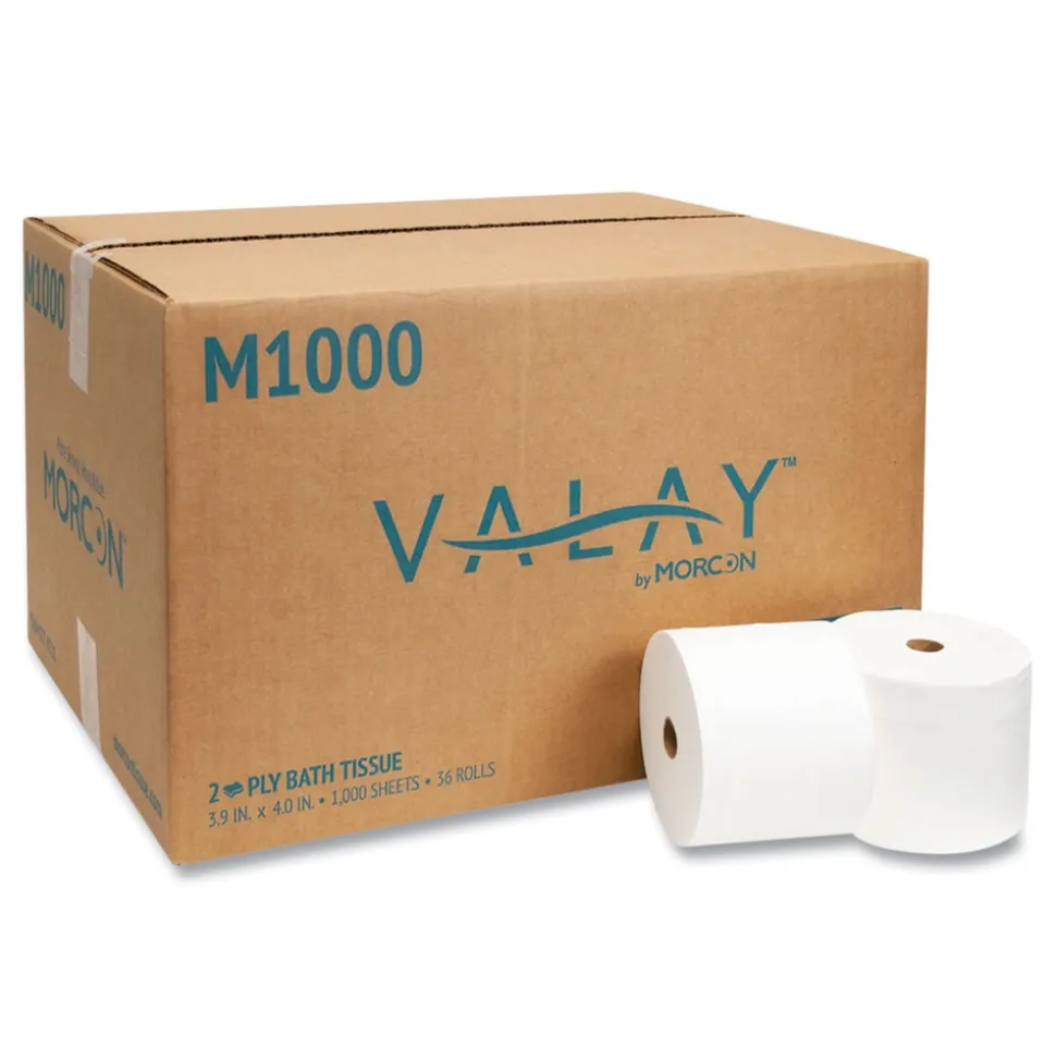 Morcon Paper SMALL CORE BATH TISSUE, SEPTIC SAFE, 2-PLY, WHITE, 1000 SHEETS/ROLL, 36 ROLL/CARTON