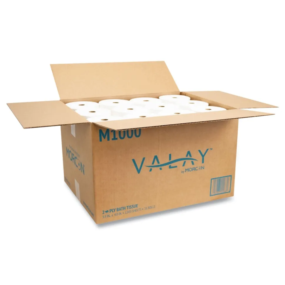 Morcon Paper SMALL CORE BATH TISSUE, SEPTIC SAFE, 2-PLY, WHITE, 1000 SHEETS/ROLL, 36 ROLL/CARTON