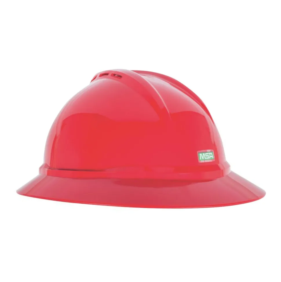 MSA V-Gard 500 4 Point Fas-Trac III Vented Hat - Red