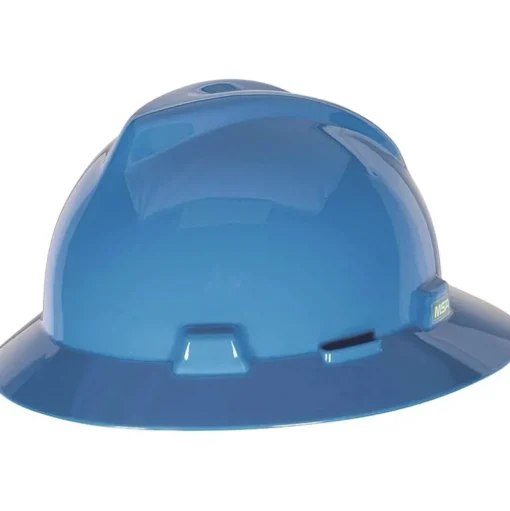 MSA V-Gard Slotted Full-Brim Hat with 1 Touch Suspension - Blue