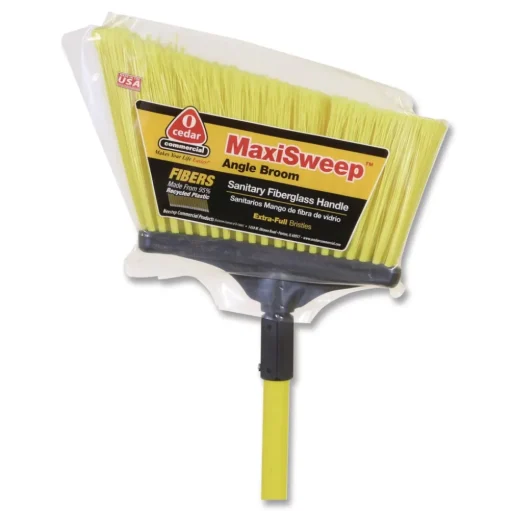 Nexstep Commercial Products MaxiSweep Angle Broom With Fiberglass Handle, 57-in Overall Length, Yellow/Black