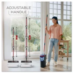 O-Cedar Up to 56 in. Black/Red Handle 9.25 in. x 4.38 in. White/Blue Microfiber Head H2Pro Flat Mop System