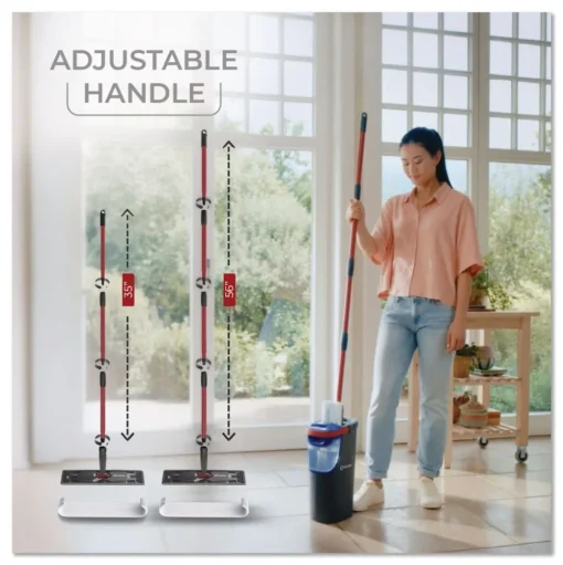 O-Cedar Up to 56 in. Black/Red Handle 9.25 in. x 4.38 in. White/Blue Microfiber Head H2Pro Flat Mop System