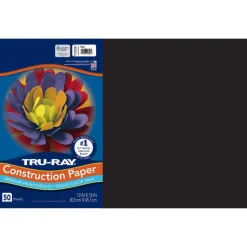 Pacon 12 in. x 18 in. 76 lb Text Weight Tru-Ray Construction Paper - Black (25 Packs/Carton)