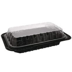 Pactiv Corp. 13.3 in. x 8.4 in. x 4 in. ClearView MealMaster Chicken Barn - Black/Clear (105/Carton)