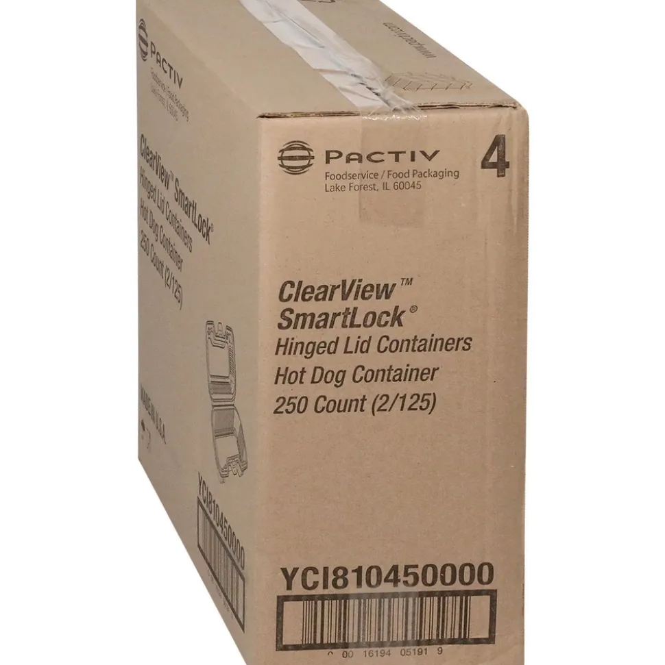 Pactiv Corp. 6.5 in. x 2.25 in. x 2.75 in. Plastic Hinged Lid Hot Dog Container - Clear (250/Carton)