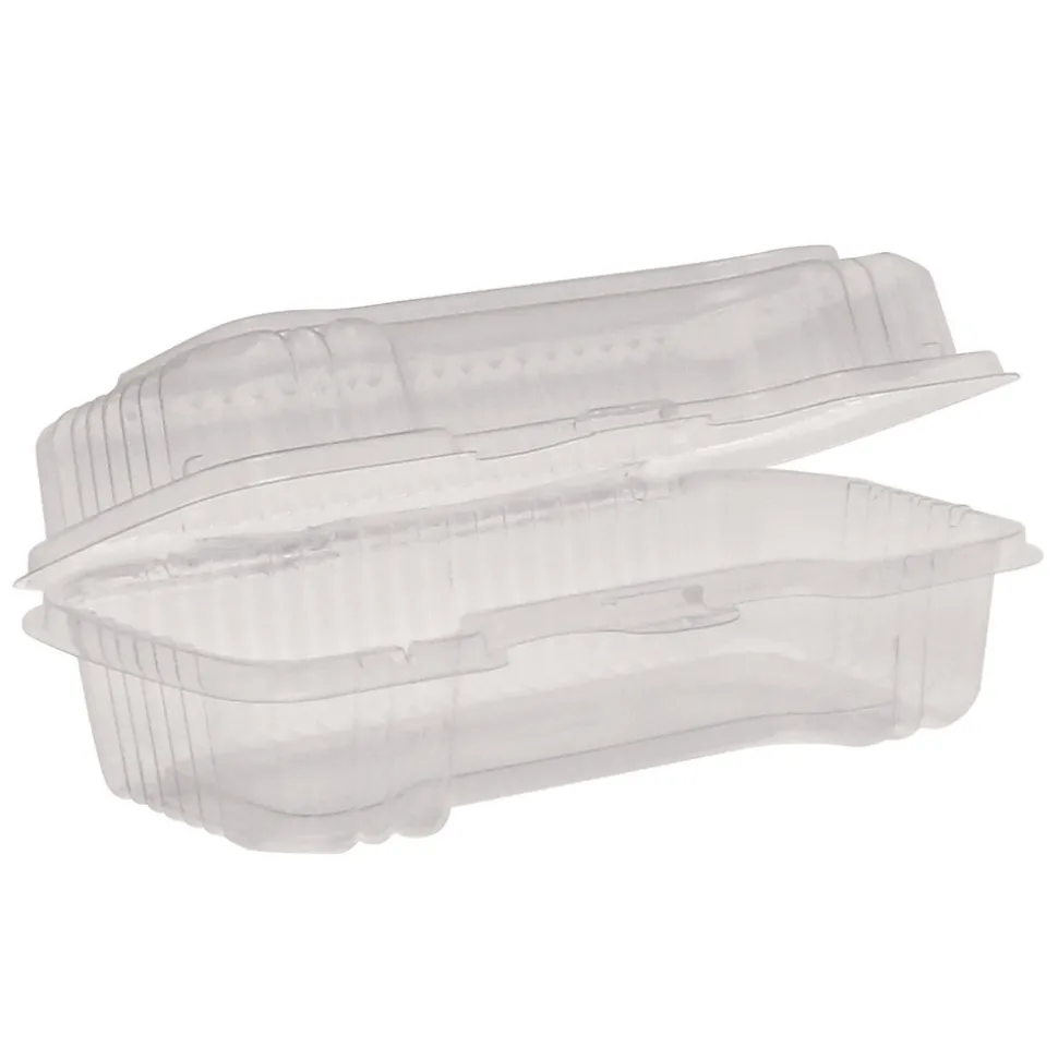 Pactiv Corp. 6.5 in. x 2.25 in. x 2.75 in. Plastic Hinged Lid Hot Dog Container - Clear (250/Carton)