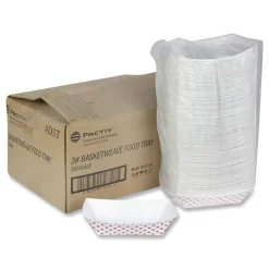 Pactiv Corp. 7.75 in. x 5.1 in. x 2.1 in. 3 lbs. Paperboard Food Tray - Red/White (500/Carton)