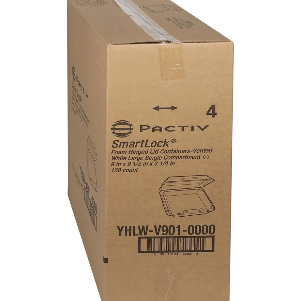 Pactiv Corp. 9 in. x 9.5 in. x 3.3 in. SmartLock Vented Foam Hinged Lid Container - White (150/Carton)