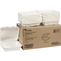 Pactiv Corp. 9 in. x 9 in. x 3 in. Sugarcane EarthChoice PFAS Free Compostable Hinged Lid Container - White (150/Carton)