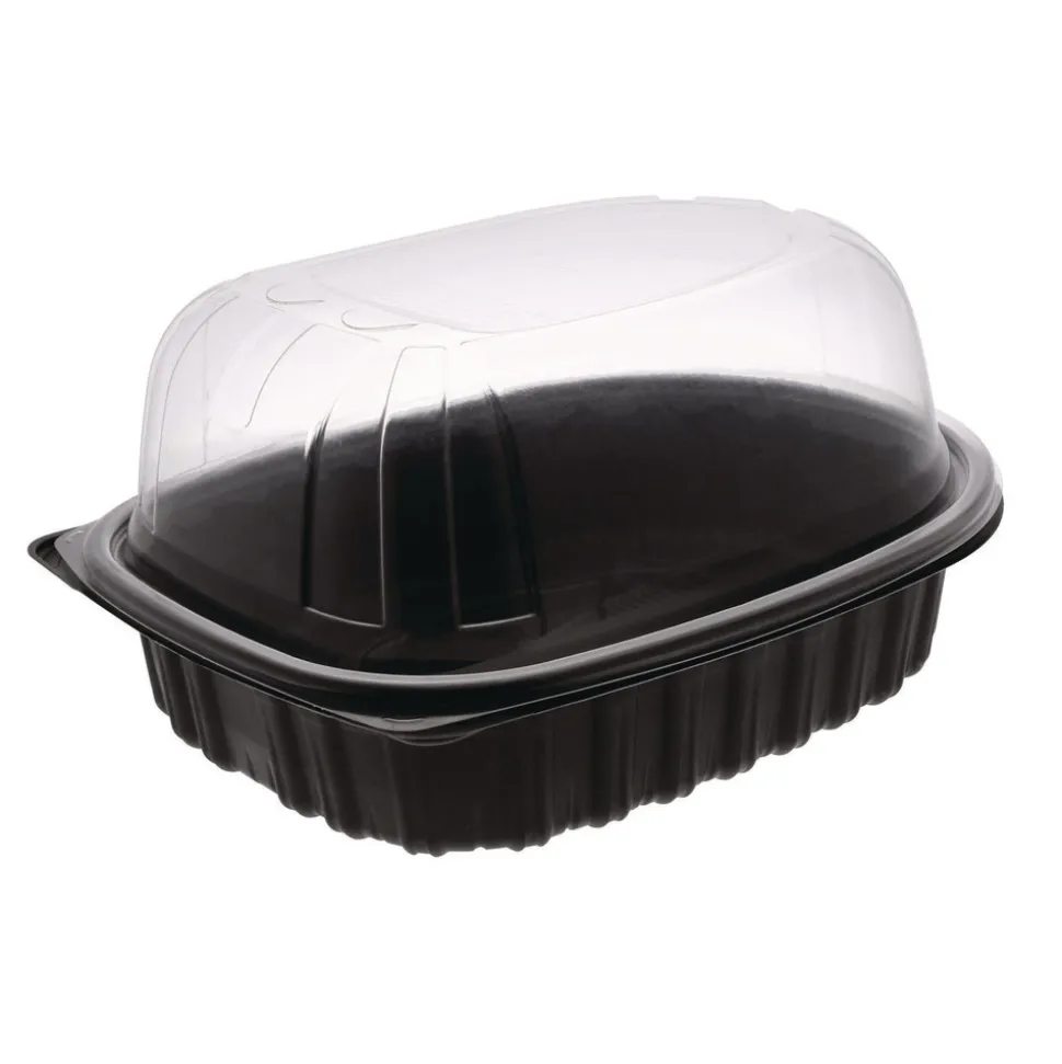 Pactiv Corp. 10.75 in. x 8.5 in. x 4.25 in. ClearView MealMaster Chicken Roaster - Black/Clear (95/Carton)