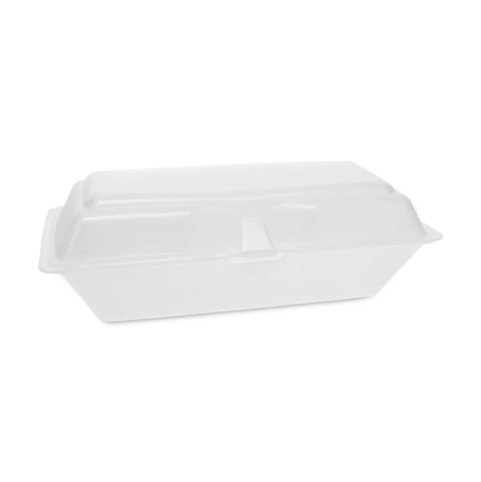 Pactiv Corp. 9.75 in. x 5 in. x 3.25 in. Foam Hinged Lid Containers - White (560/Carton)