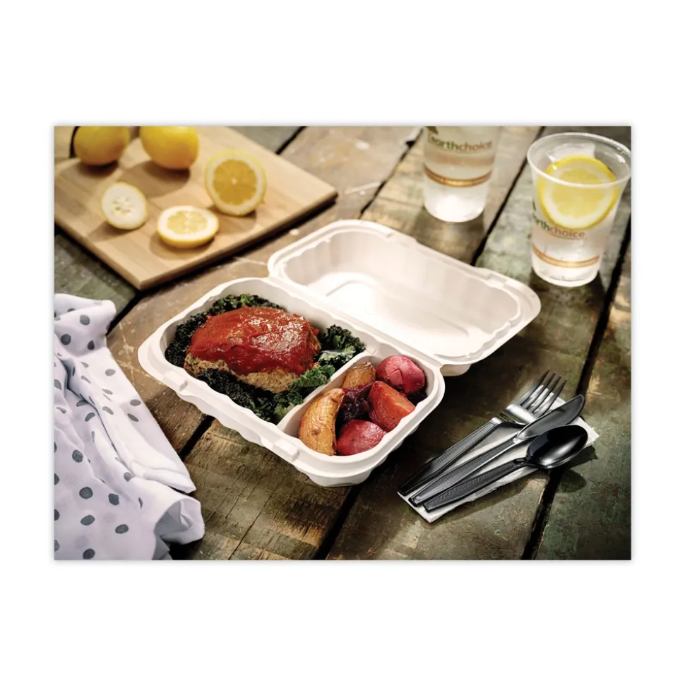 Pactiv Corp. 9 in. x 6 in. x 3 in. 2-Compartment EarthChoice SmartLock Microwavable MFPP Plastic Hinged Lid Container - White (270/Carton)