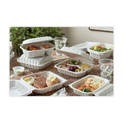 Pactiv Corp. 2-Compartment 9 x 6 x 3.1 EarthChoice Vented Microwavable MFPP Plastic Hinged Lid Container - White (170/Carton)